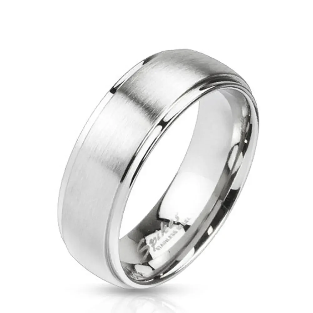 Polished Stepped Edges and‎ Brushed Center Dome Band Ring Stainless Steel